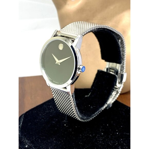 Movado Women\'s Watch 0607220 Black Dial Swiss Quartz 28mm Silver Mesh Steel main image 8